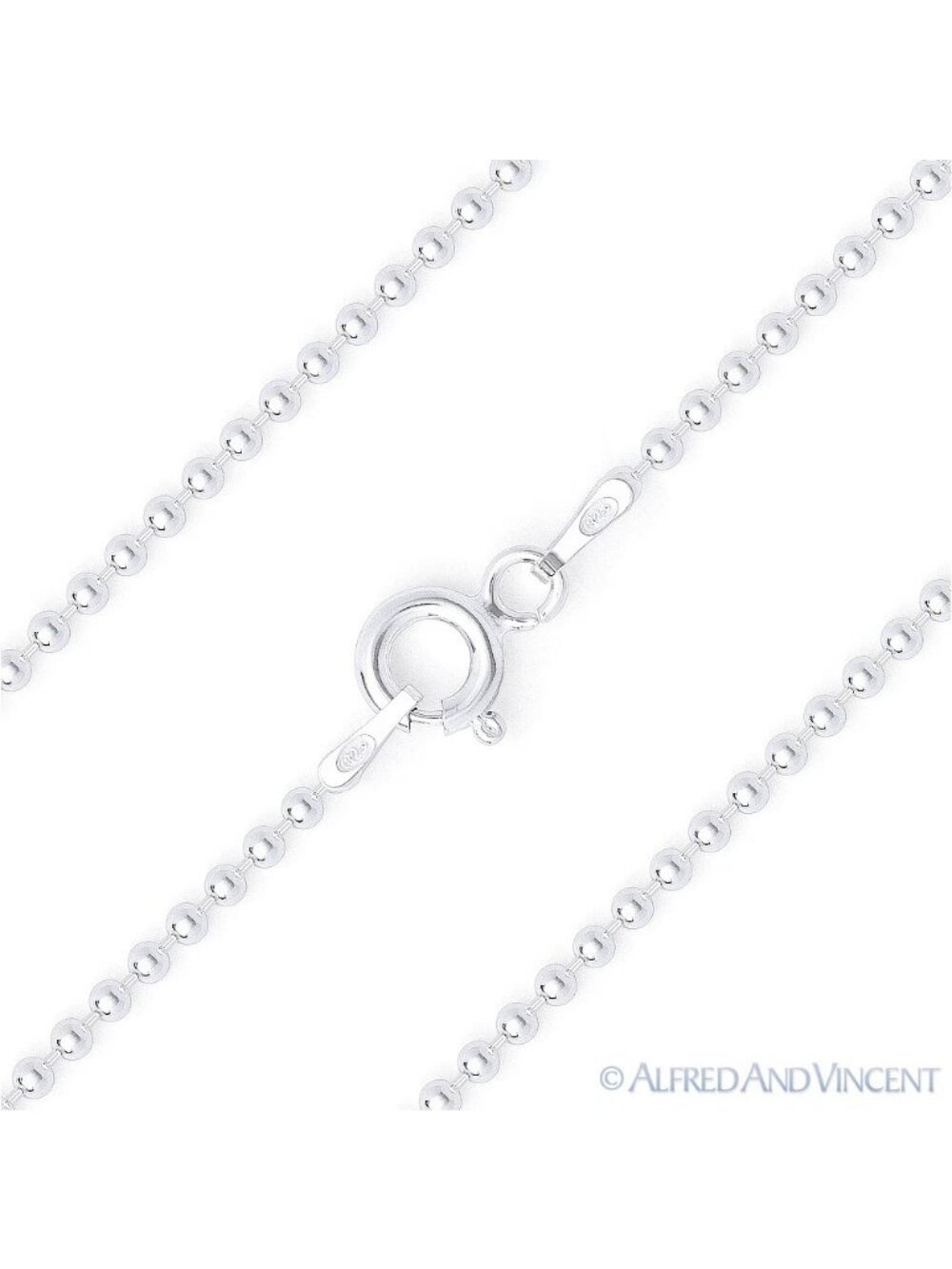 1.2mm Polished Ball Bead Link Italian Chain Necklace in .925 Sterling Silver 20"